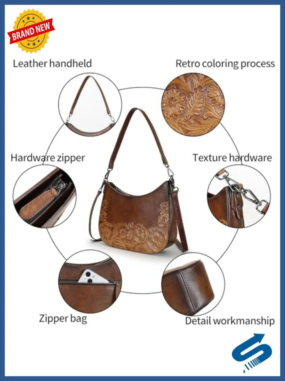 Genuine Leather Crossbody Satchel Handbag Top Handle Purse